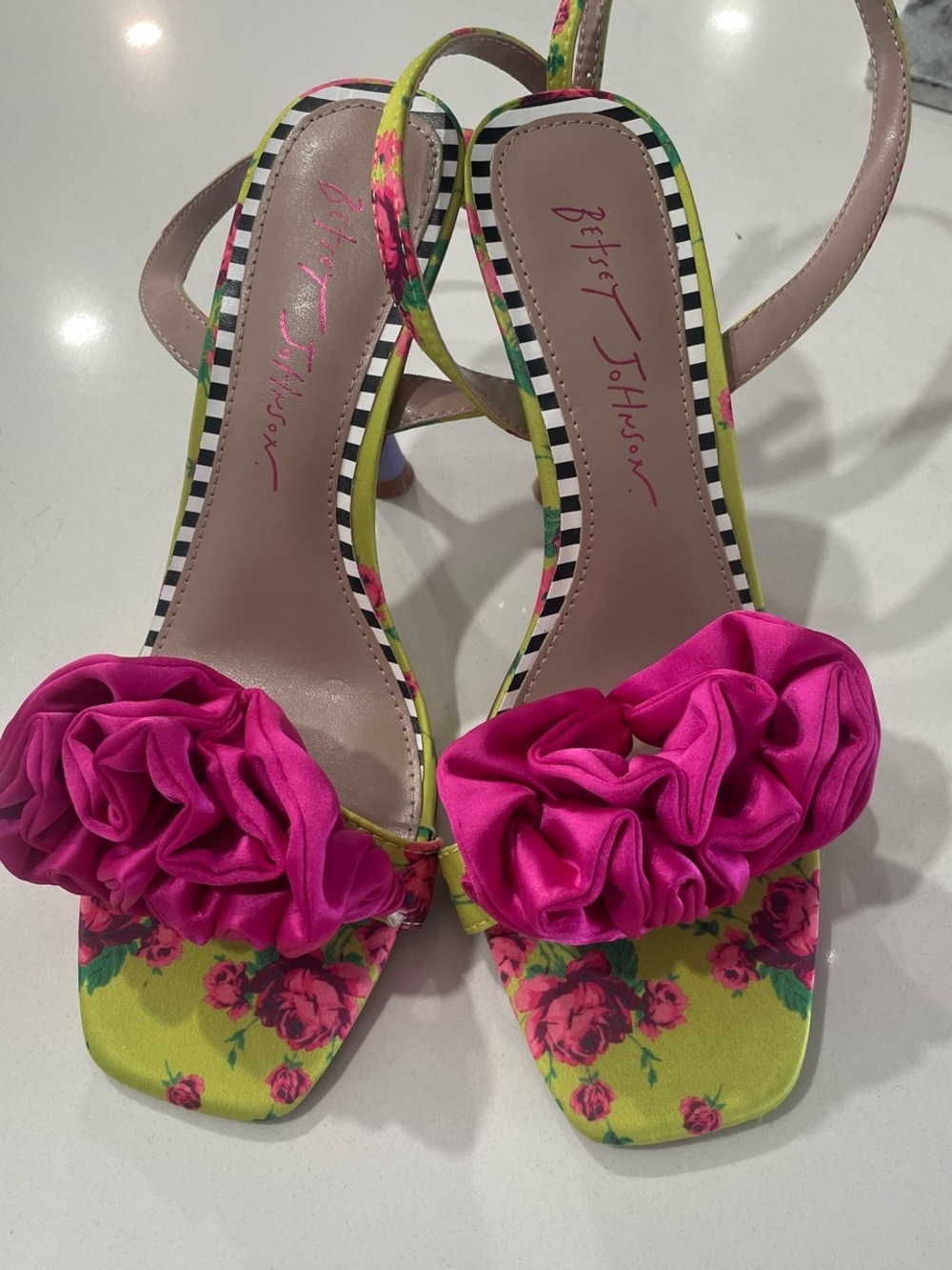 Betsey Johnson Pink Rosette Floral Slingback Heels
